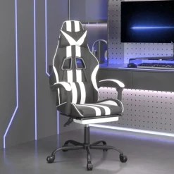 vidaXL Gamestoel met voetensteun kunstleer zwart en wit