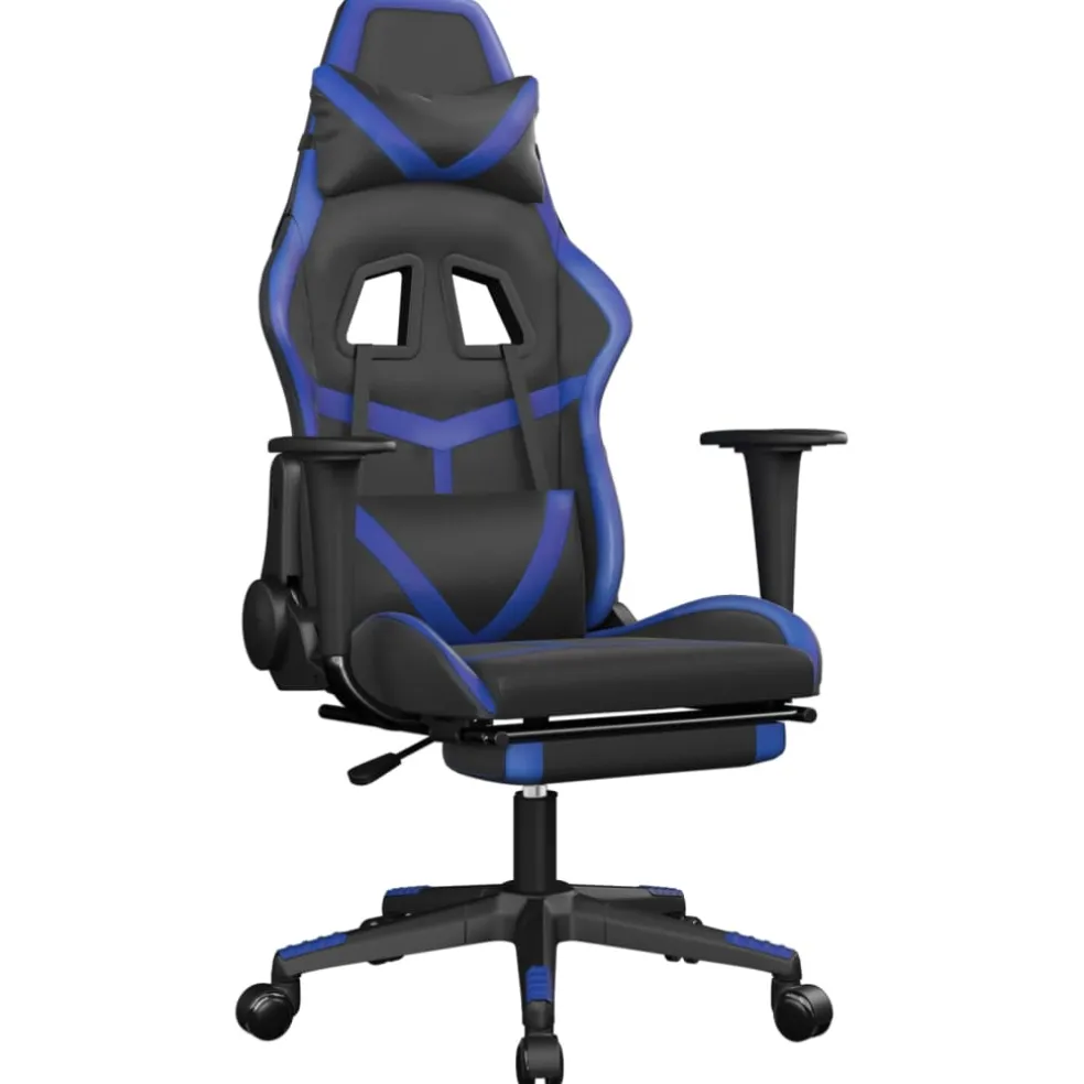 vidaXL Gamestoel met voetensteun kunstleer zwart en blauw
