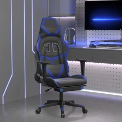 vidaXL Gamestoel met voetensteun kunstleer zwart en blauw