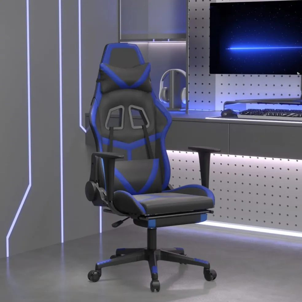vidaXL Gamestoel met voetensteun kunstleer zwart en blauw