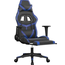 vidaXL Gamestoel met voetensteun kunstleer zwart en blauw