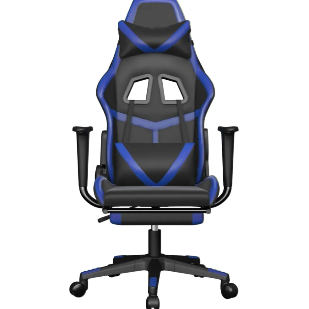 vidaXL Gamestoel met voetensteun kunstleer zwart en blauw