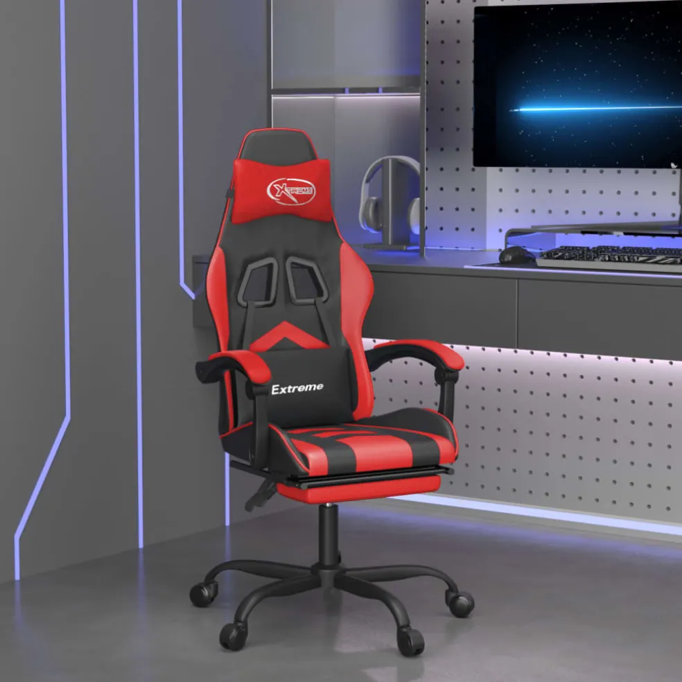 vidaXL Gamestoel met voetensteun kunstleer zwart en rood