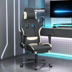 vidaXL Gamestoel met voetensteun en massagefunctie stof zwart en rood