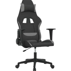 vidaXL Gamestoel stof zwart en lichtgrijs