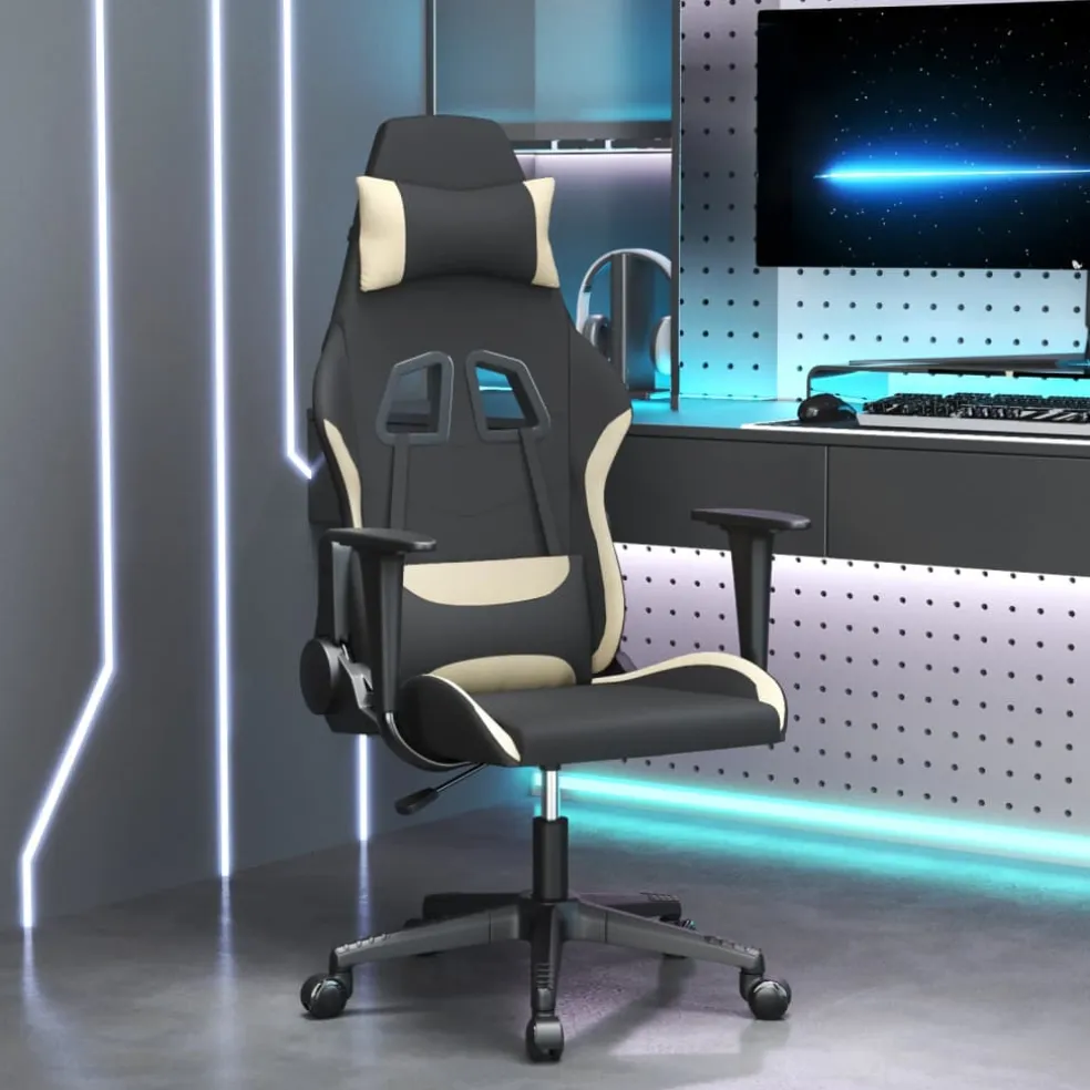 vidaXL Gamestoel stof zwart en crème