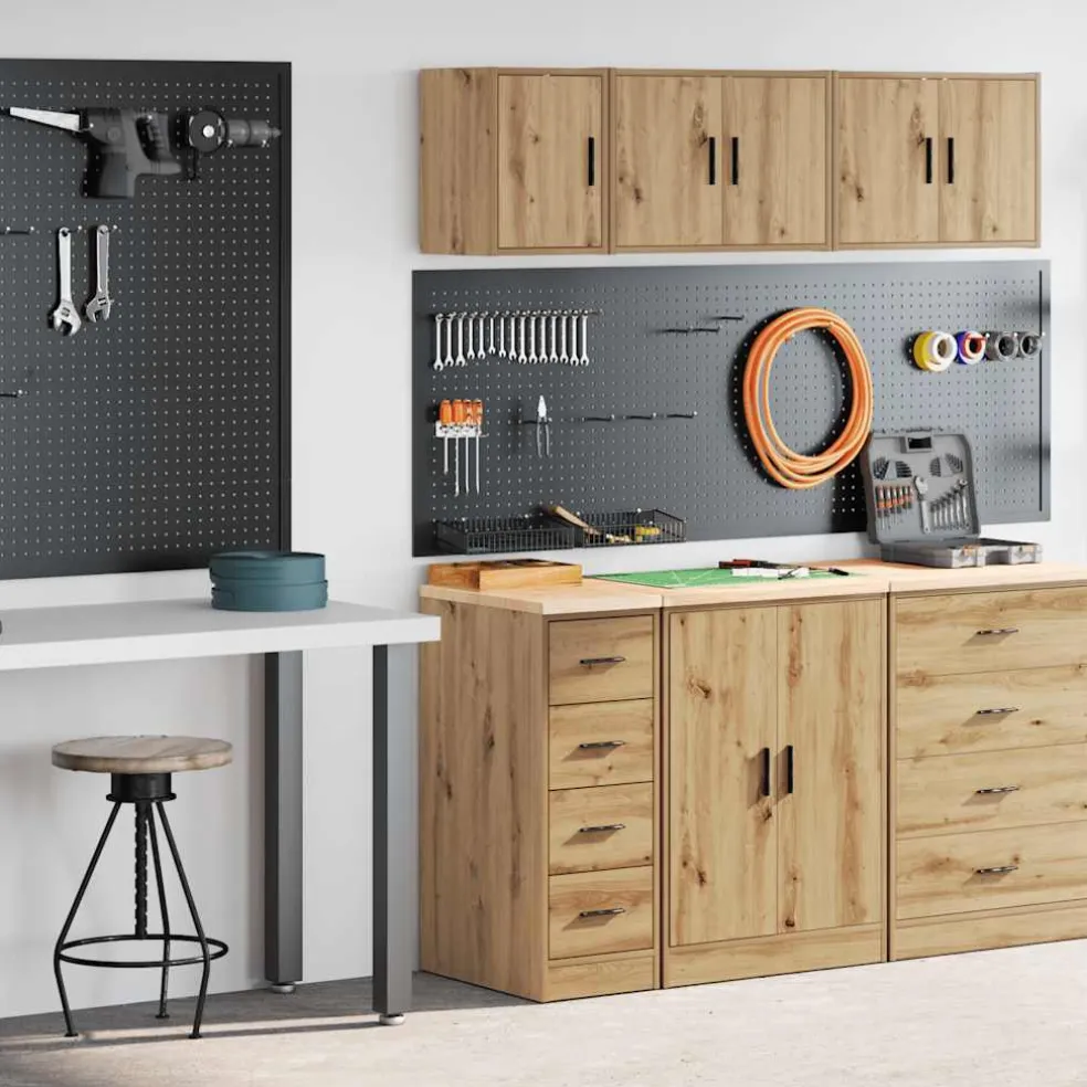 vidaXL Garagekasten 2 st bewerkt hout ambachtelijk eikenhout