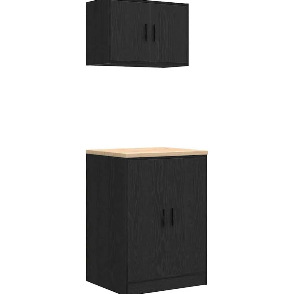vidaXL Garagekasten 2 st spaanplaat zwart