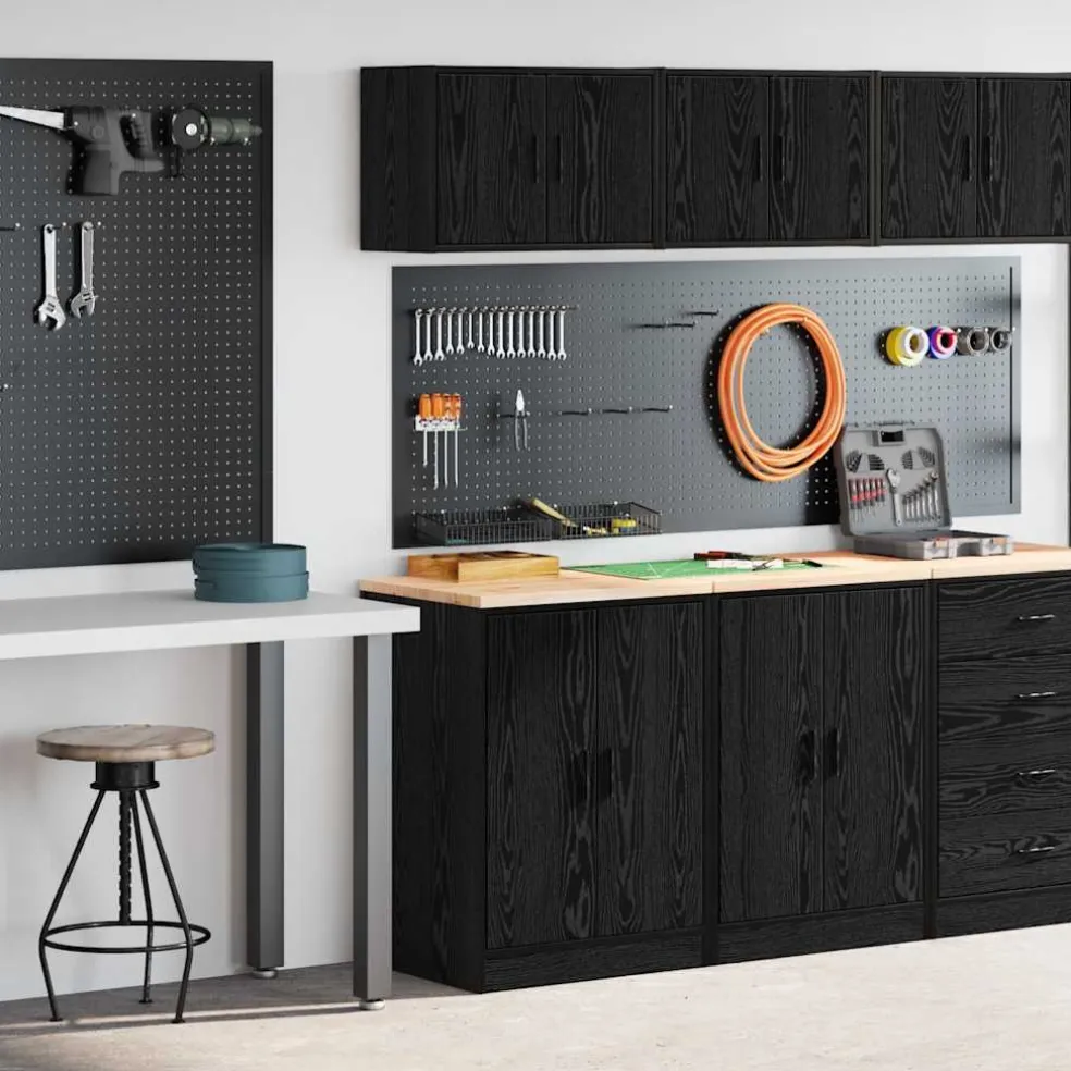 vidaXL Garagekasten 2 st spaanplaat zwart