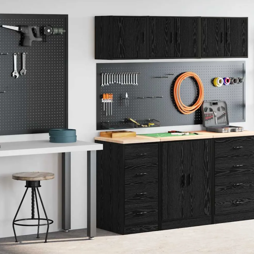 vidaXL Garagekasten 2 st spaanplaat zwart