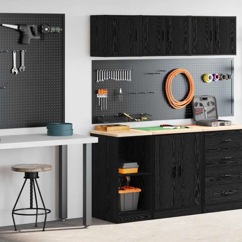 vidaXL Garagekasten 2 st spaanplaat zwart