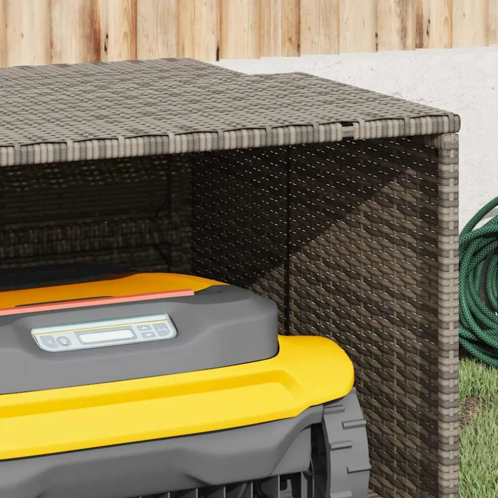 vidaXL Garage voor robotmaaier 86x90x52/57 cm poly rattan grijs
