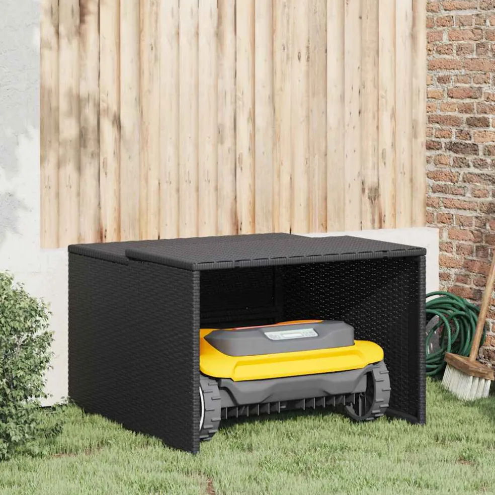 vidaXL Garage voor robotmaaier 86x90x52/57 cm poly rattan zwart