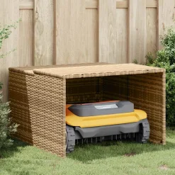 vidaXL Garage voor robotmaaier 86x90x52/57 cm poly rattan beige