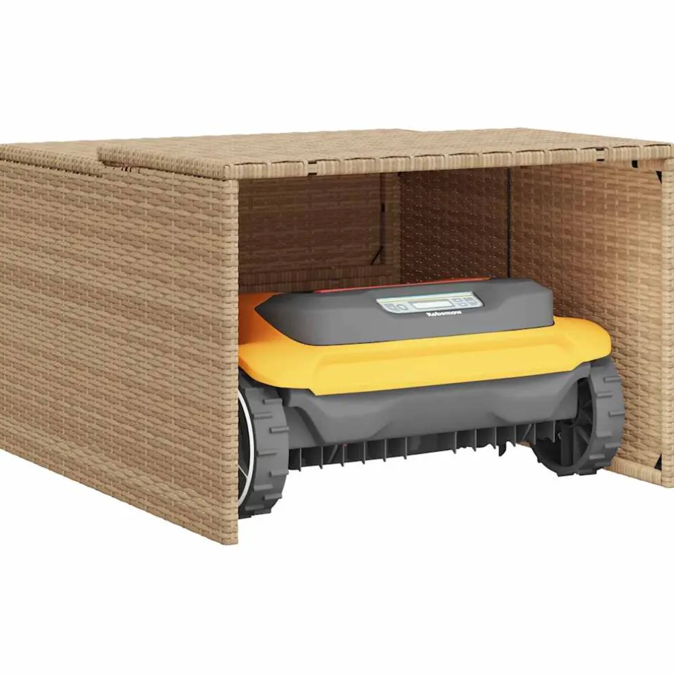 vidaXL Garage voor robotmaaier 86x90x52/57 cm poly rattan beige