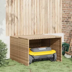 vidaXL Garage voor robotmaaier 86x90x52/57 cm poly rattan beige