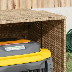 vidaXL Garage voor robotmaaier 86x90x52/57 cm poly rattan beige
