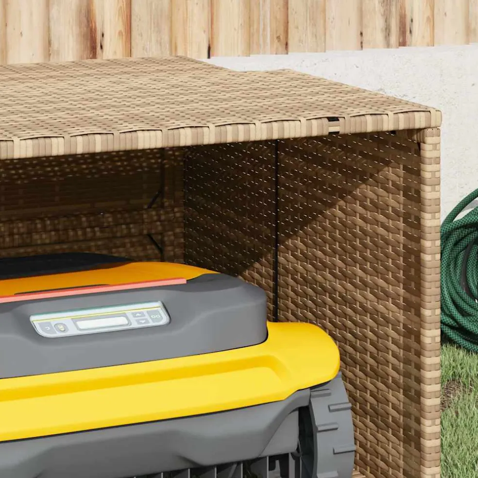 vidaXL Garage voor robotmaaier 86x90x52/57 cm poly rattan beige