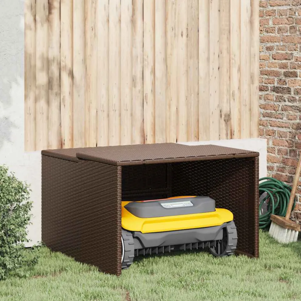 vidaXL Garage voor robotmaaier 86x90x52/57 cm poly rattan bruin