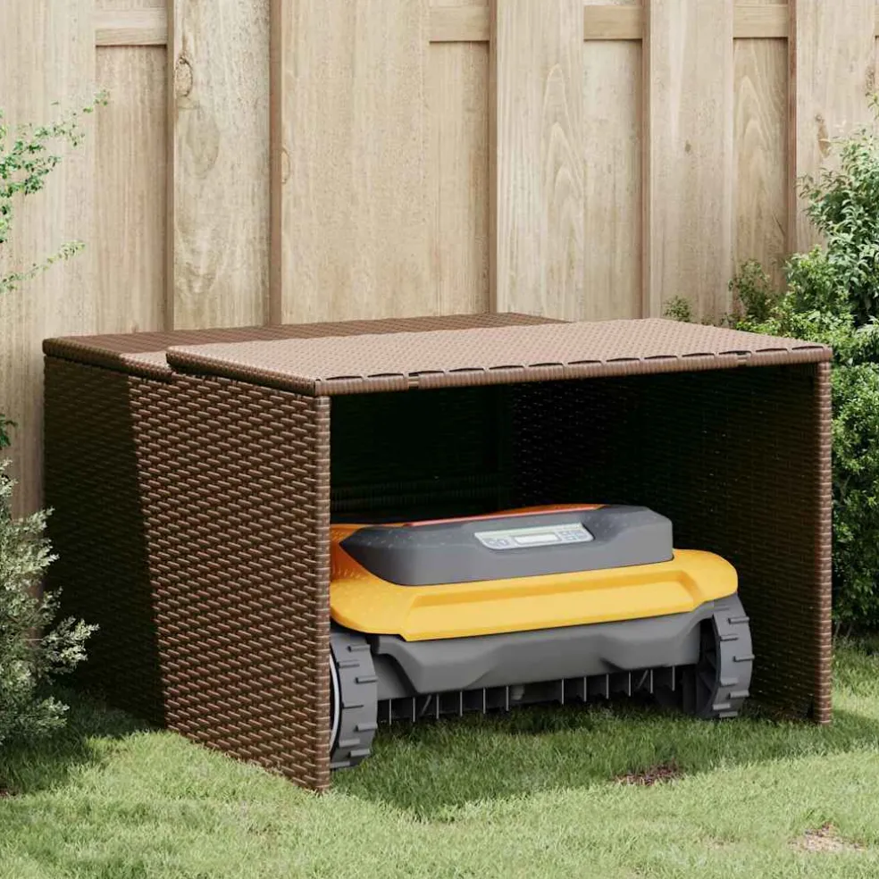 vidaXL Garage voor robotmaaier 86x90x52/57 cm poly rattan bruin