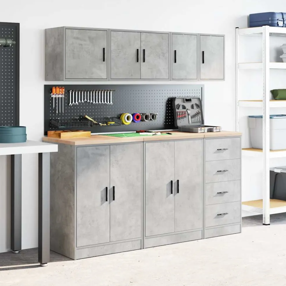 vidaXL Garagewandkasten 2 st bewerkt hout betongrijs