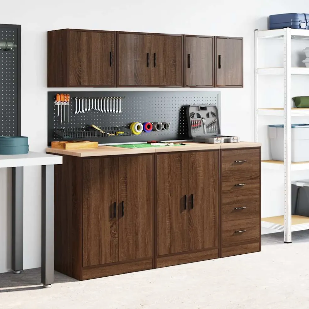 vidaXL Garagewandkasten 2 st spaanplaat bruin eiken