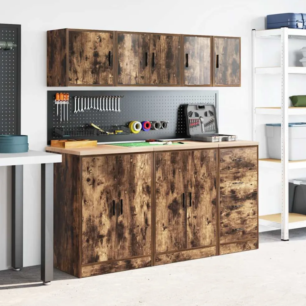 vidaXL Garagewandkasten 2 st Spaanplaat gerookt eikenhout