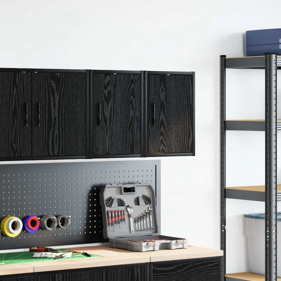vidaXL Garagewandkasten 2 st spaanplaat zwart