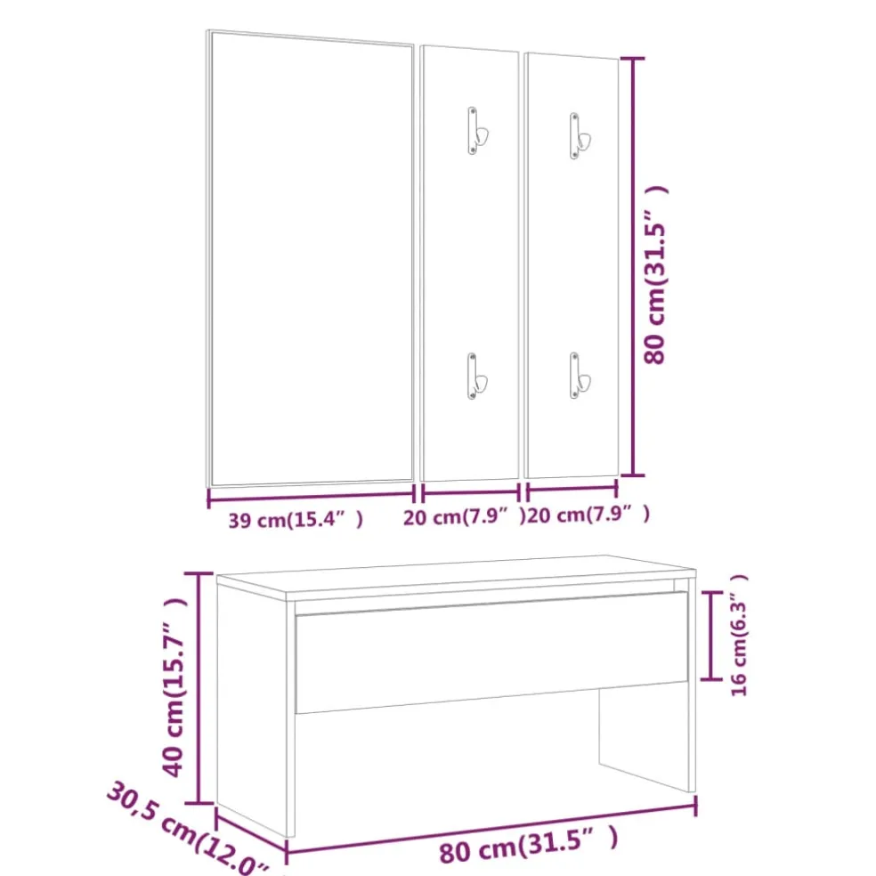 vidaXL Garderobe set bewerkt hout sonoma eiken