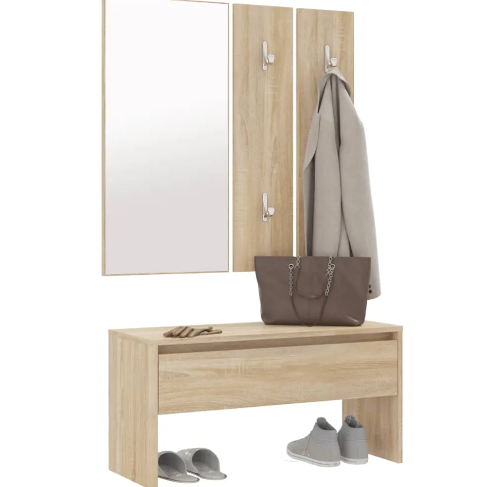 vidaXL Garderobe set bewerkt hout sonoma eiken
