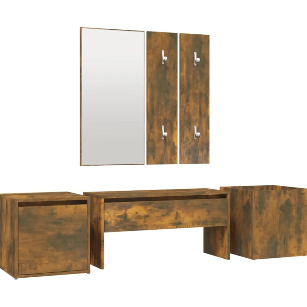 vidaXL Garderobe set bewerkt hout gerookt eikenkleurig