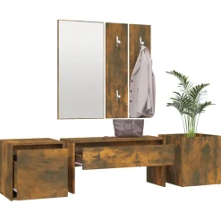 vidaXL Garderobe set bewerkt hout gerookt eikenkleurig