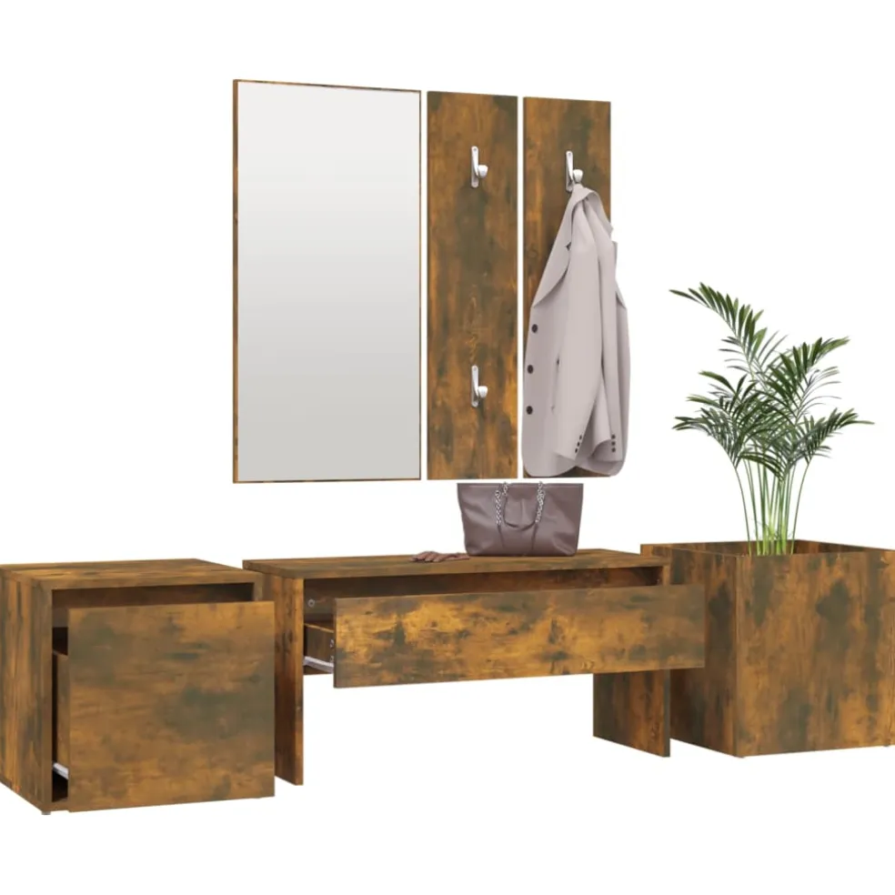 vidaXL Garderobe set bewerkt hout gerookt eikenkleurig