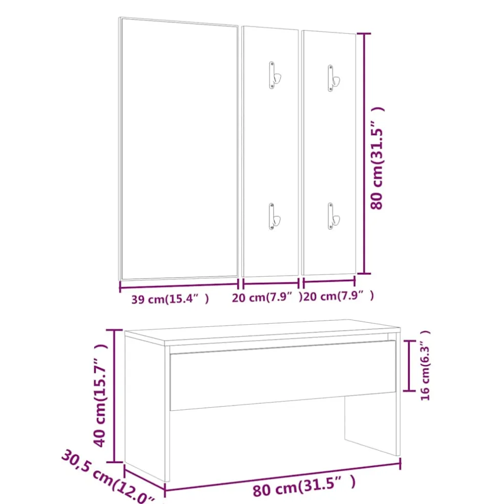 vidaXL Garderobe set bewerkt hout wit
