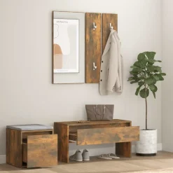 vidaXL Garderobe set bewerkt hout gerookt eikenkleurig