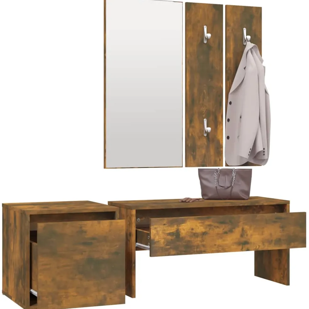 vidaXL Garderobe set bewerkt hout gerookt eikenkleurig