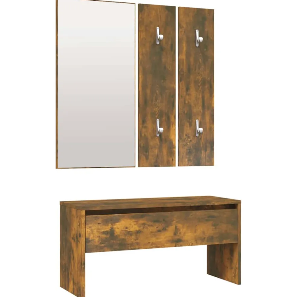 vidaXL Garderobe set bewerkt hout gerookt eikenkleurig