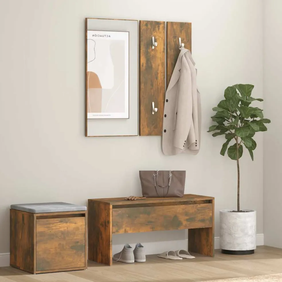 vidaXL Garderobe set bewerkt hout gerookt eikenkleurig