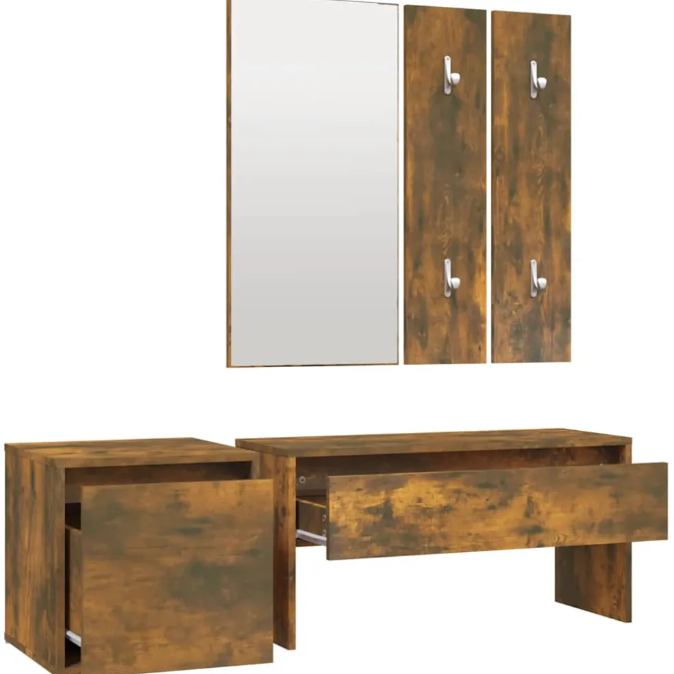 vidaXL Garderobe set bewerkt hout gerookt eikenkleurig