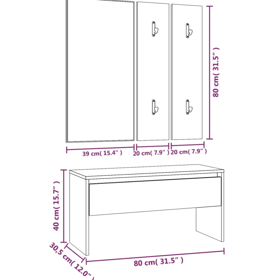 vidaXL Garderobe set bewerkt hout grijs sonoma eikenkleurig