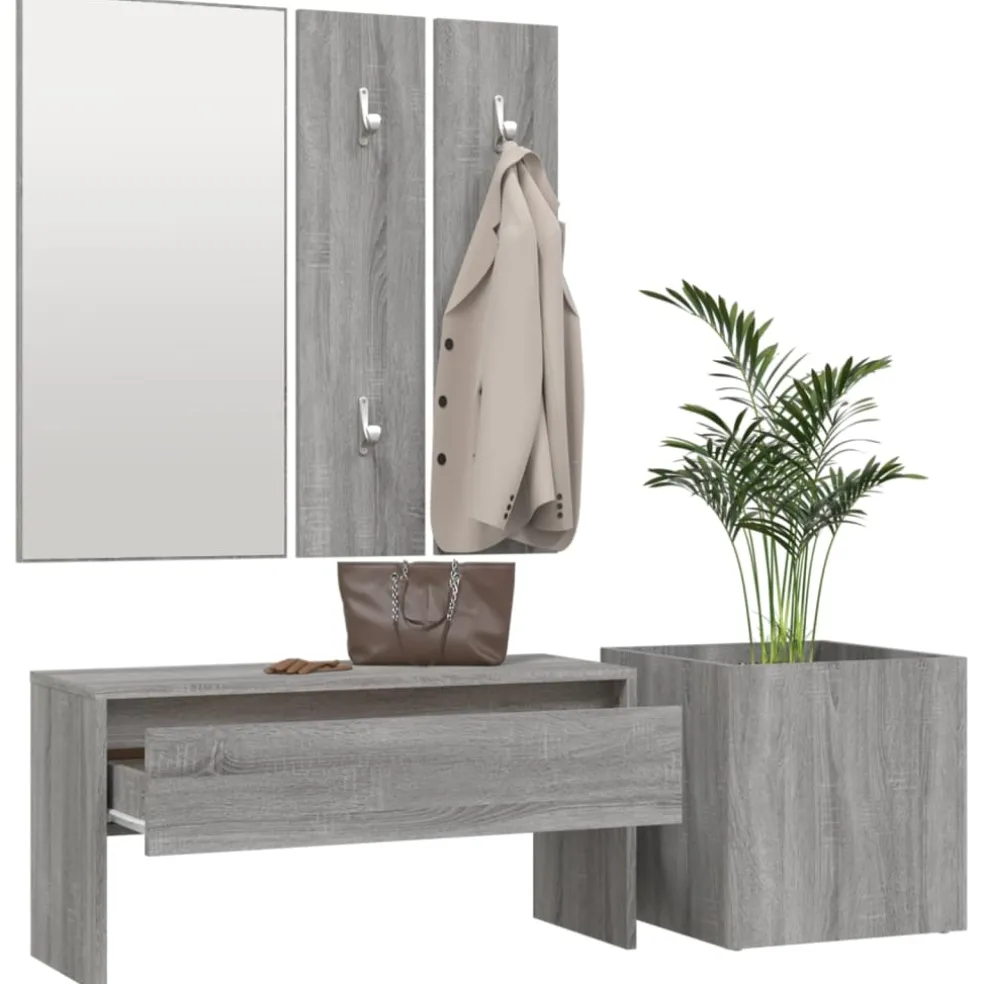vidaXL Garderobe set bewerkt hout grijs sonoma eikenkleurig