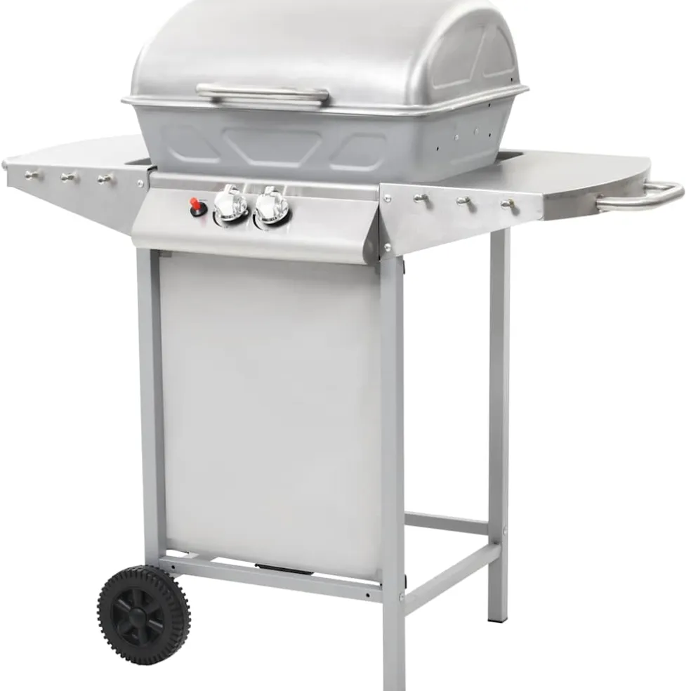 vidaXL Gasbarbecue en grill met 2 kookzones roestvrij staal zilver