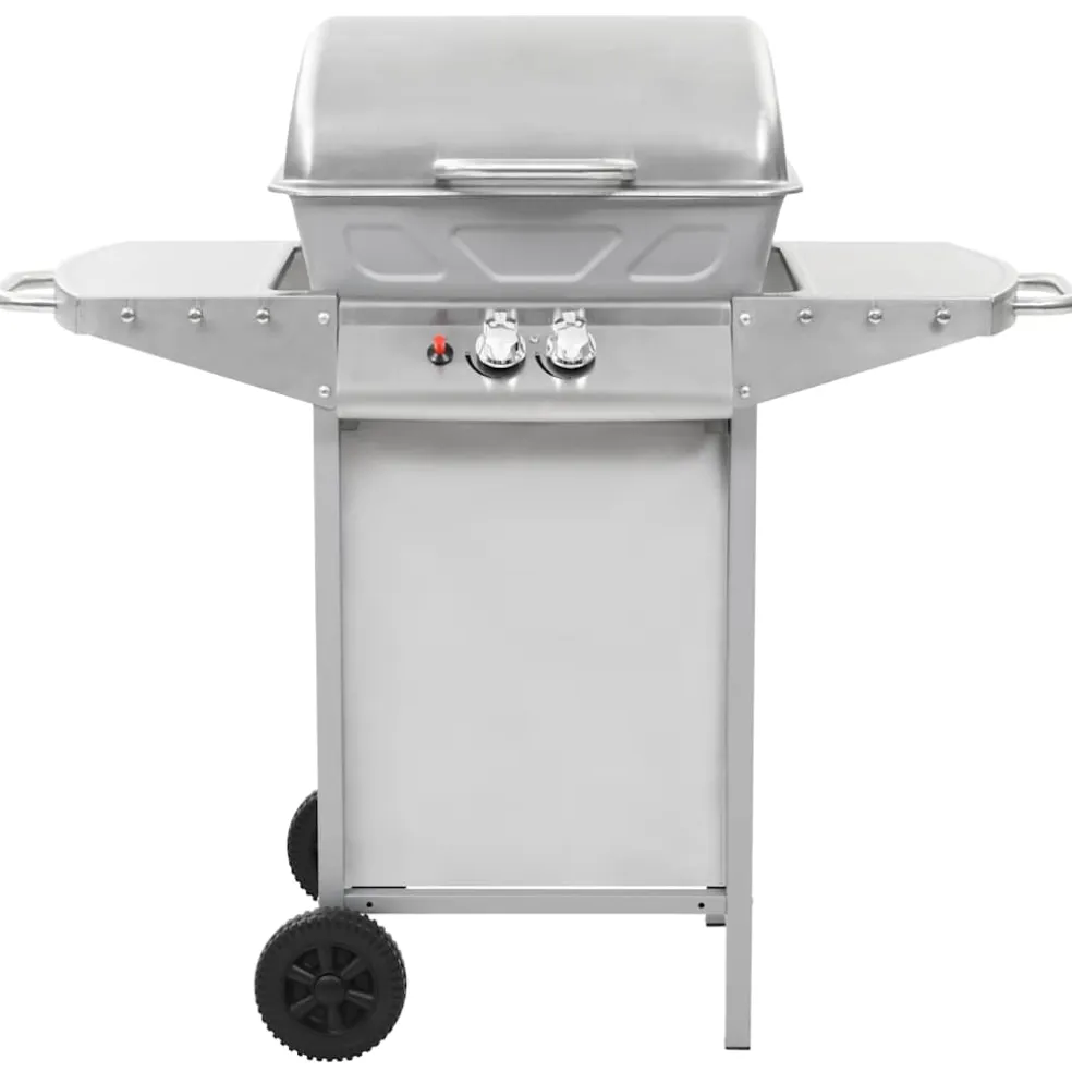 vidaXL Gasbarbecue en grill met 2 kookzones roestvrij staal zilver