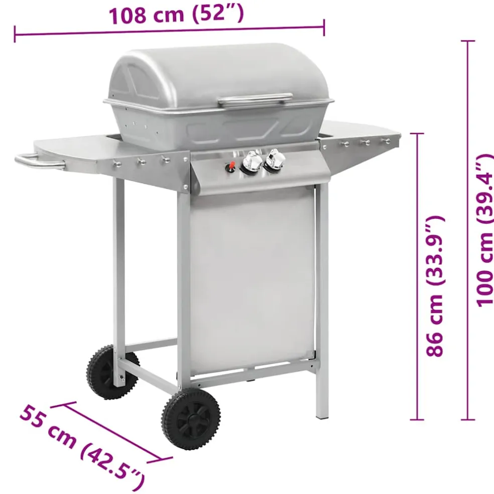 vidaXL Gasbarbecue en grill met 2 kookzones roestvrij staal zilver
