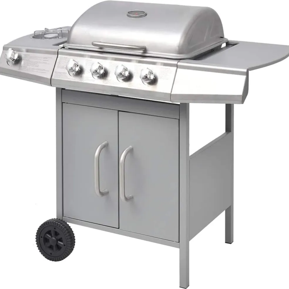 vidaXL Gasbarbecue 4+1 kookzone zilver