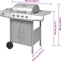 vidaXL Gasbarbecue 4+1 kookzone zilver