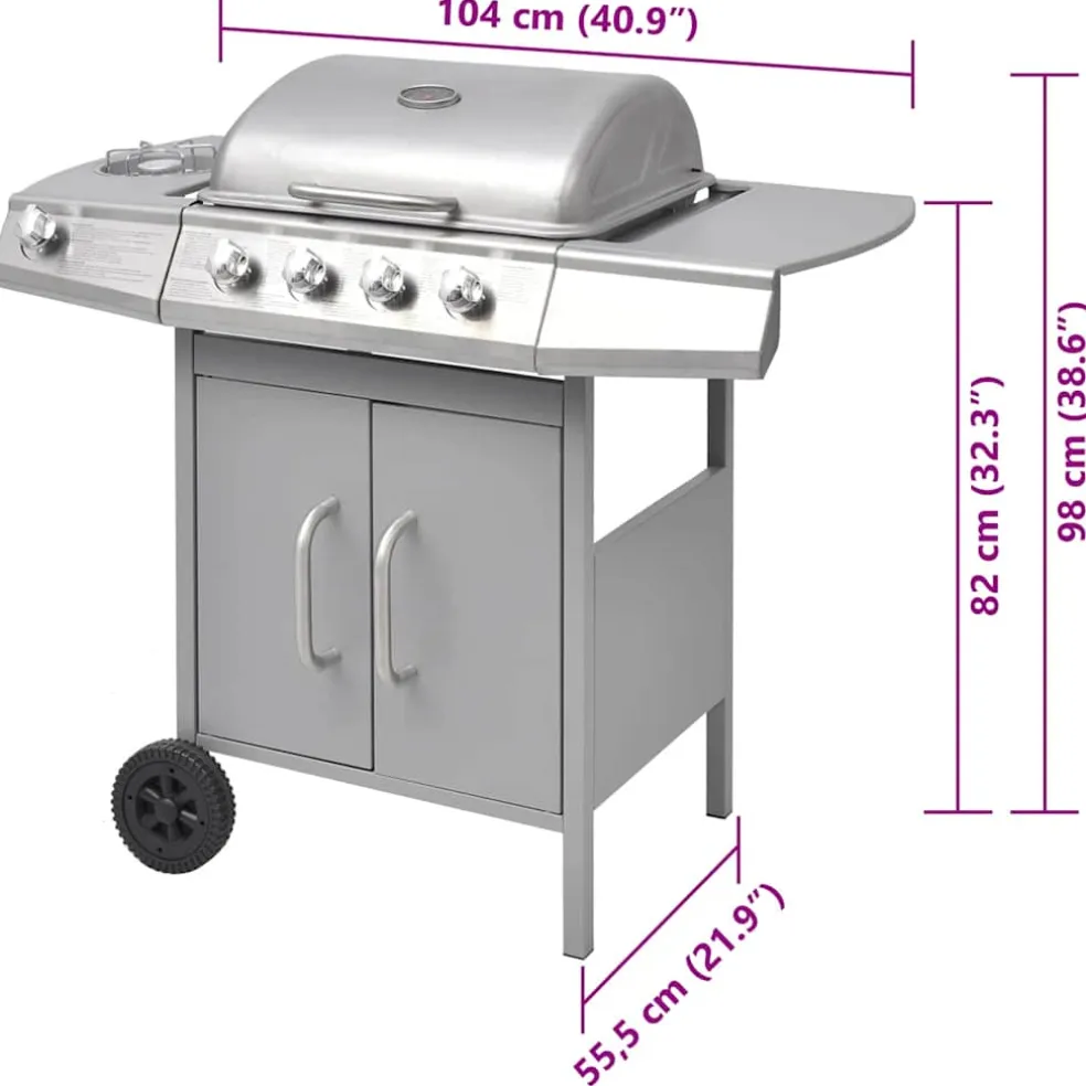 vidaXL Gasbarbecue 4+1 kookzone zilver