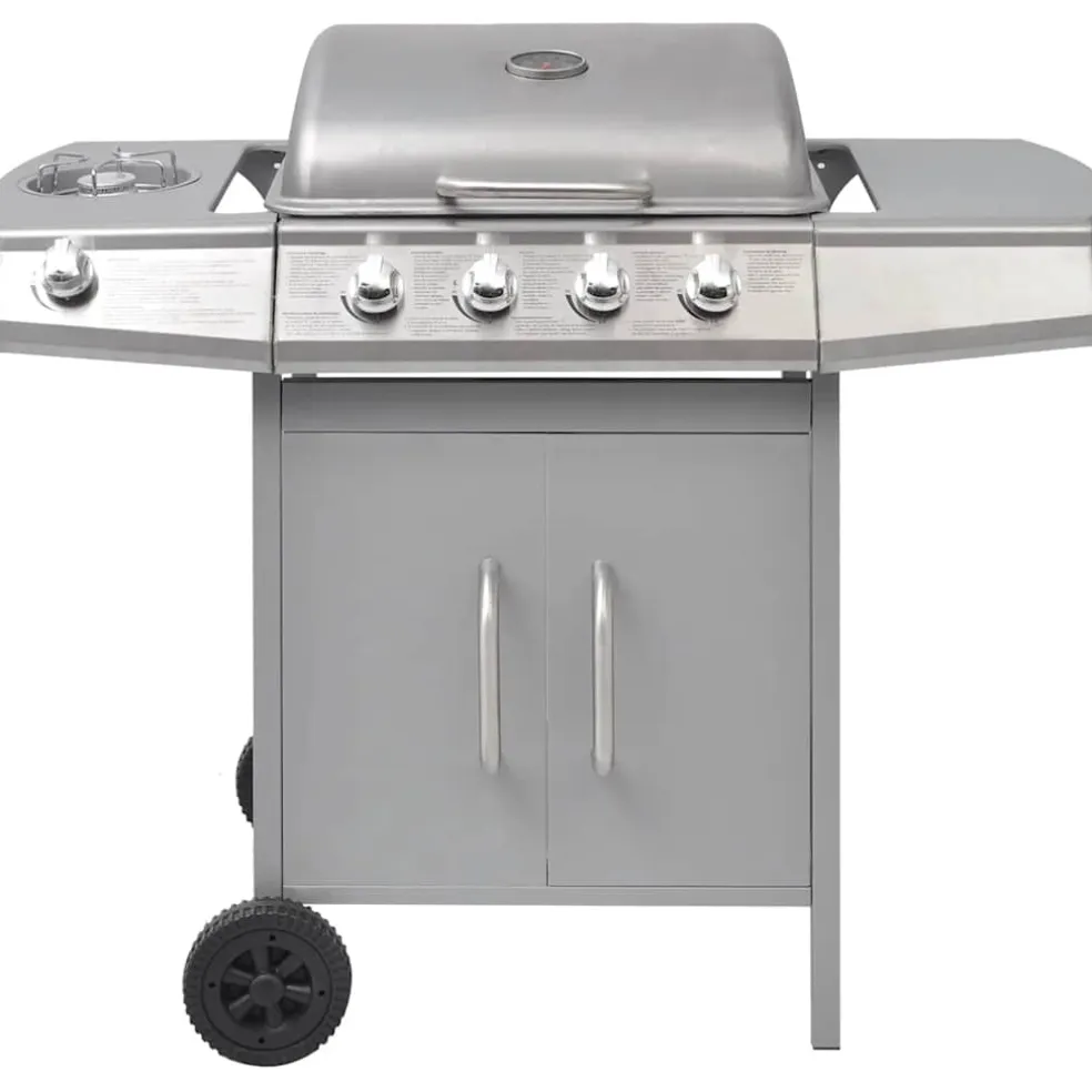 vidaXL Gasbarbecue 4+1 kookzone zilver