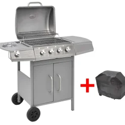 vidaXL Gasbarbecue 4+1 kookzone zilver