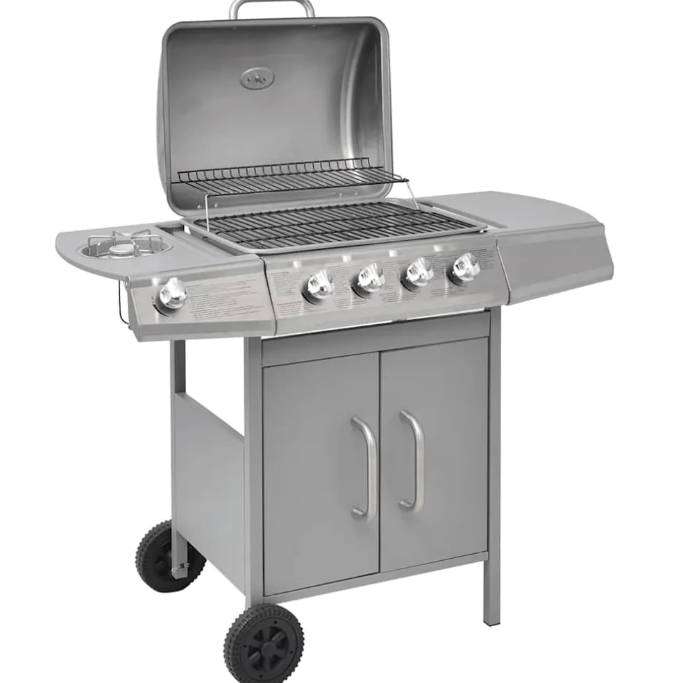 vidaXL Gasbarbecue 4+1 kookzone zilver